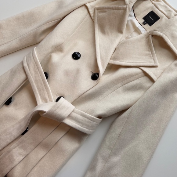 Express Wool Lined Pea Coat Cream Size S - Picture 3 of 13